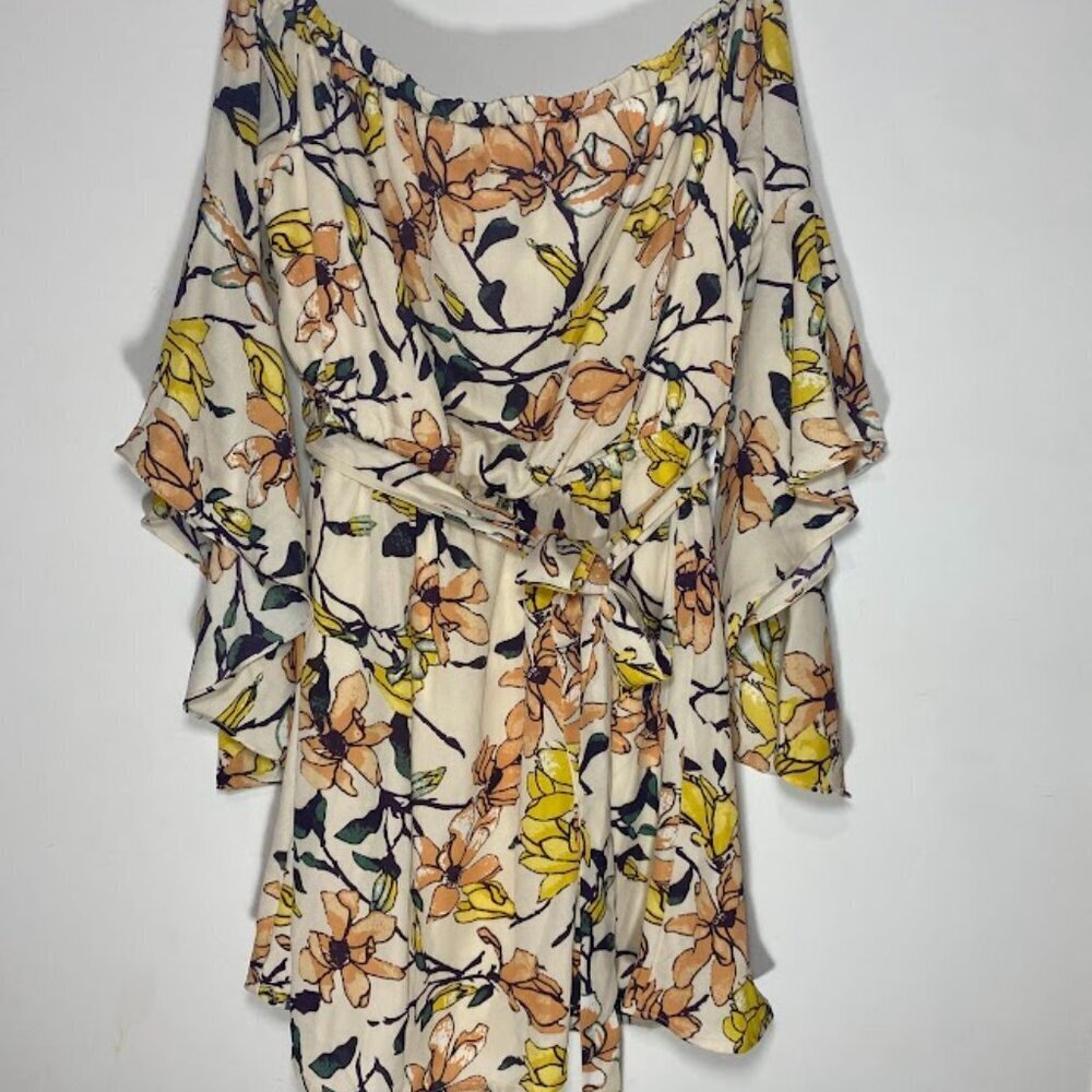 Lulu's Blushing Blooms Floral Print Ruffle Off the Shoulder Mini Dress